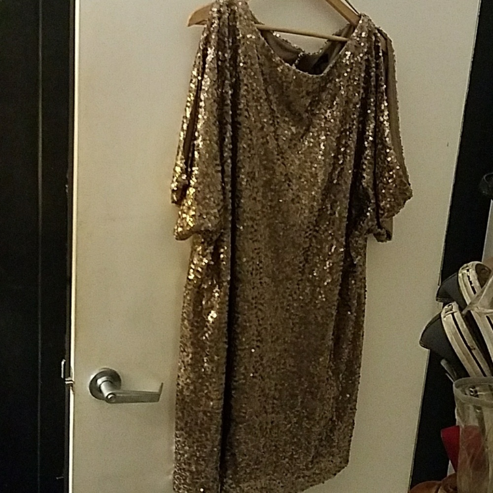 Gold sequin cold shoulder dress